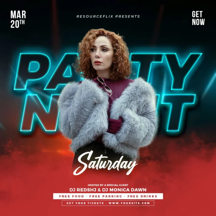 Glowing futuristic party poster design free download
