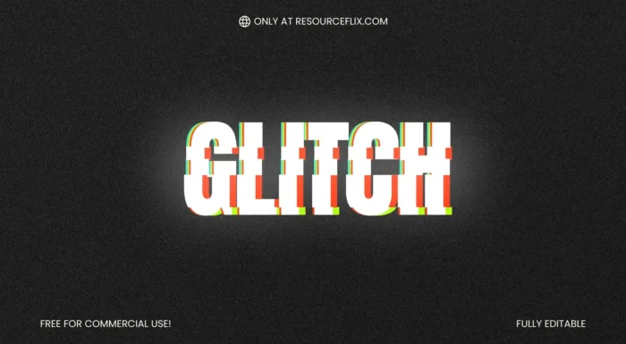 Partial glitch text effect PSD with distorted typography style, editable in Photoshop