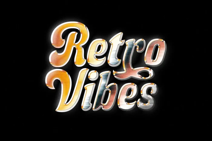 Free retro chrome text effect PSD for 80s designs