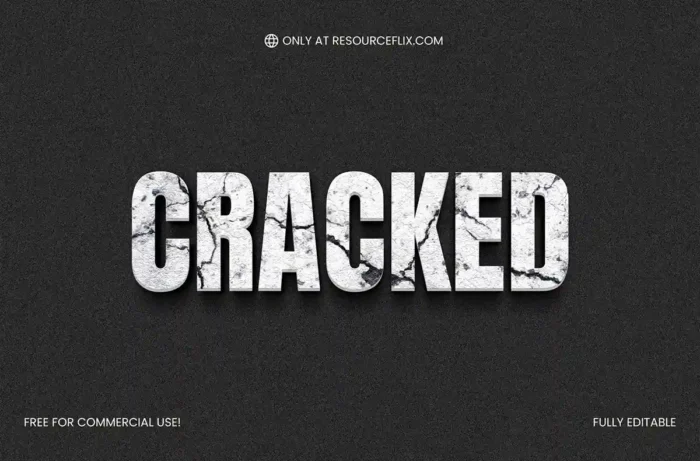 Free wall crack text effect PSD with realistic cracked concrete style for bold, urban typography designs, fully editable in Photoshop.