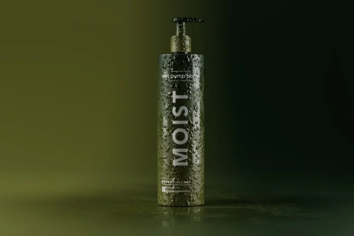 Free Wet Cosmetic Pump Bottle Mockups PSD