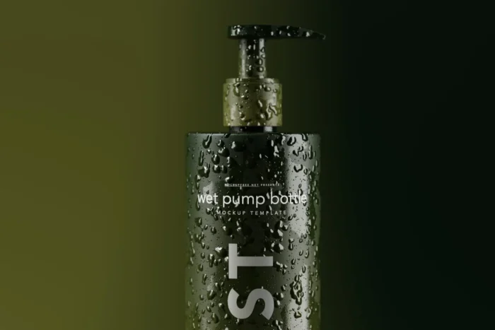 Free Wet Cosmetic Pump Bottle Mockups PSD