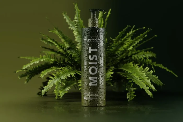 Free Wet Cosmetic Pump Bottle Mockups PSD