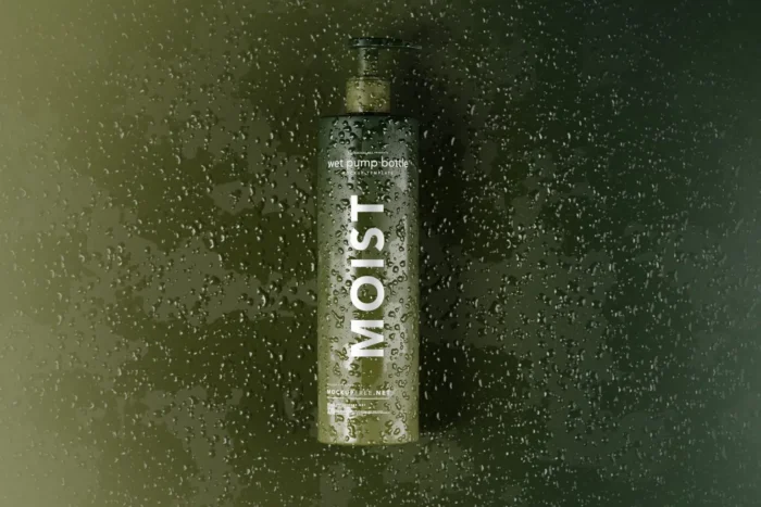 Free Wet Cosmetic Pump Bottle Mockups PSD