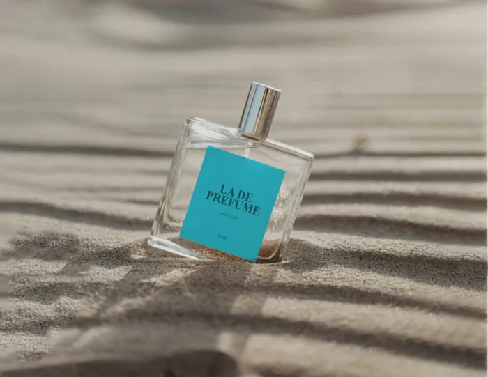 Editable glass perfume bottle mockup PSD for branding