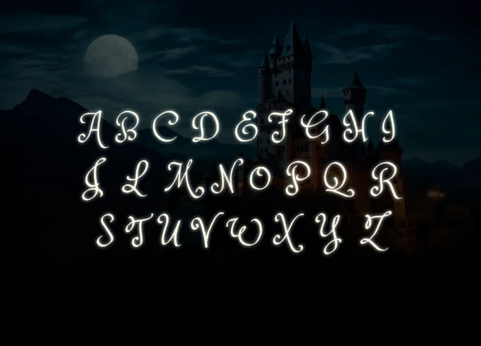Princess Sofia font uppercase alphabet characters in calligraphy style
