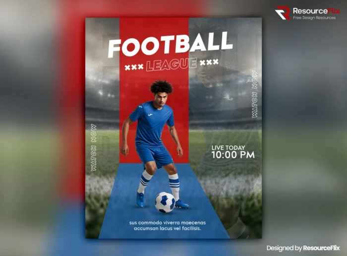Free soccer poster template PSD for match promotion
