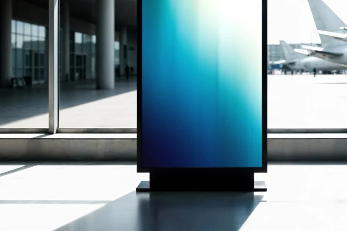 Vertical display mockup with glass reflection