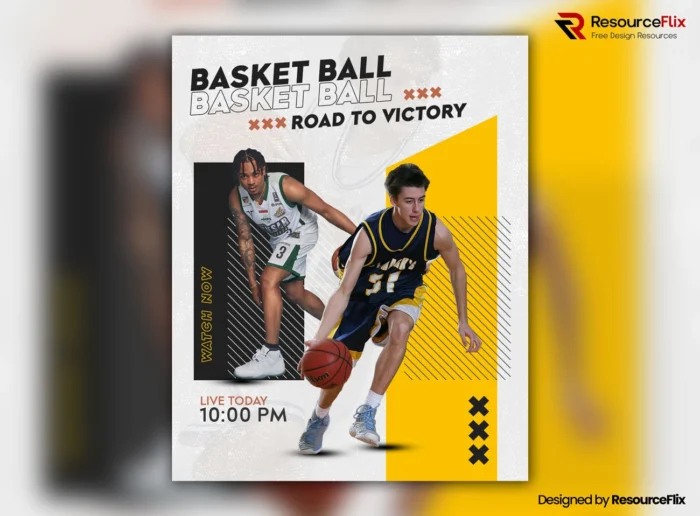 Free basketball poster template PSD with modern design