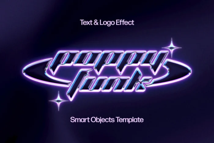 Free shining neon chrome text effect PSD for retro designs
