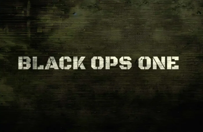 Black Ops One futuristic stencil gaming font preview with bold military-inspired lettering