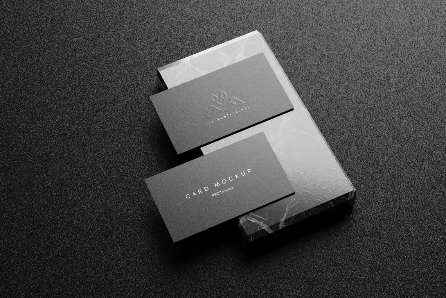 Free 5 Business Cards on a Marble Mockup PSD