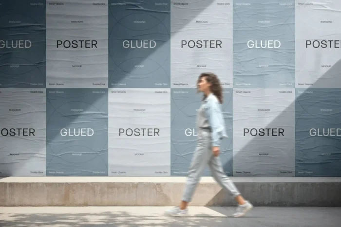 Free A4 Glued Posters Wall Mockup PSD