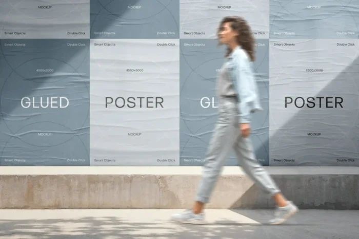 Free A4 Glued Posters Wall Mockup PSD
