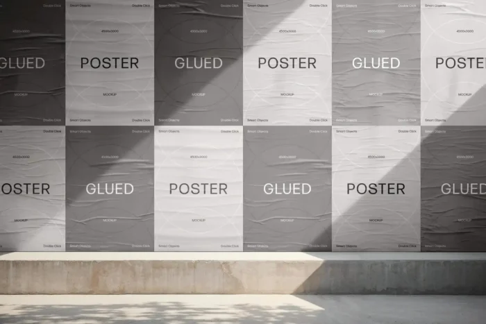Free A4 Glued Posters Wall Mockup PSDTT