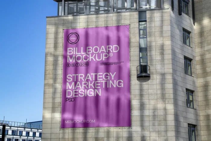 Free Billboard Hanging on Building Mockup