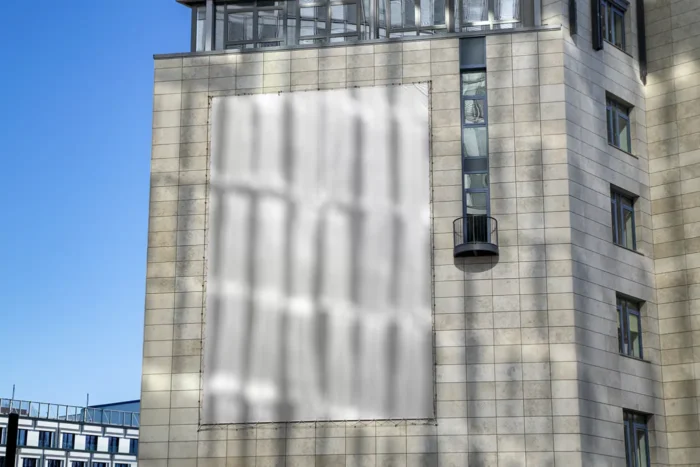 Free Billboard Hanging on Building Mockup PSD