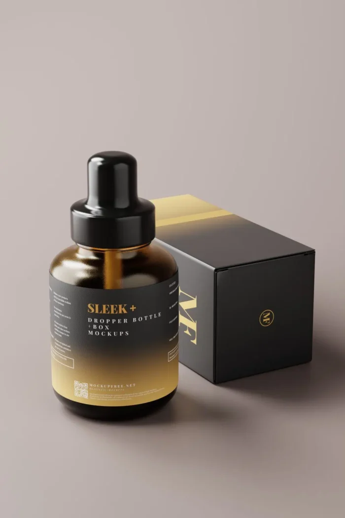 Free Dropper Bottle Packaging and Box Mockups