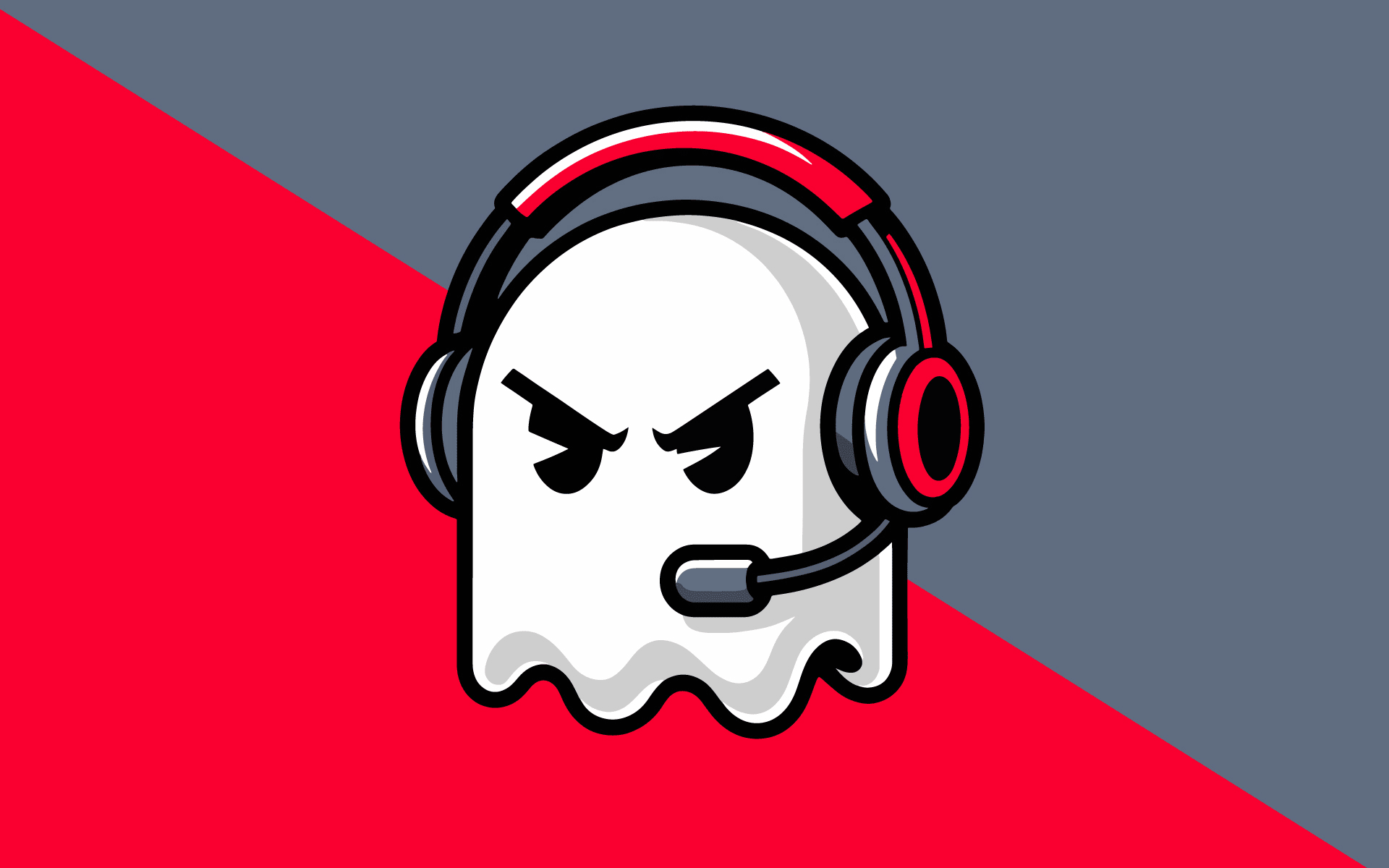 Angry ghost mascot logo with red headset for esports teams and streamers.z