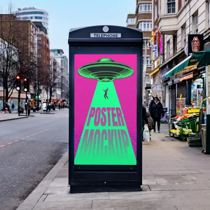 Free Poster on Public Phone Mockup PSDT