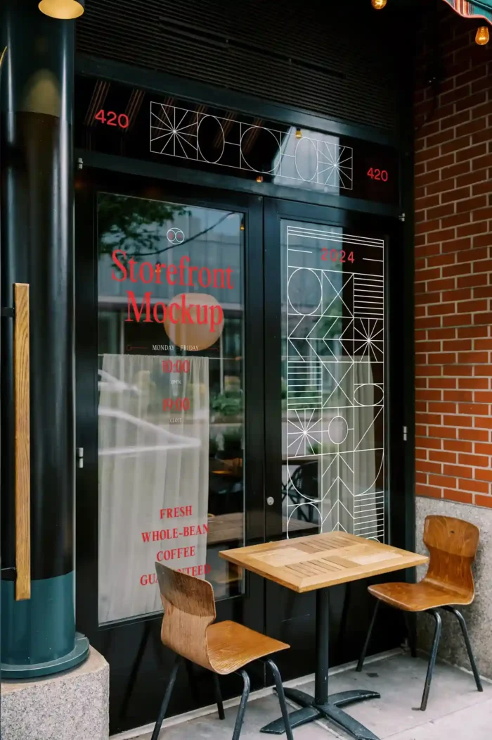 Free Restaurant Front Window Mockup