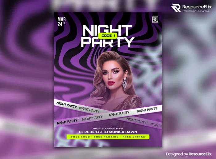 Free Zebra Neon Night Party Flyer PSDT