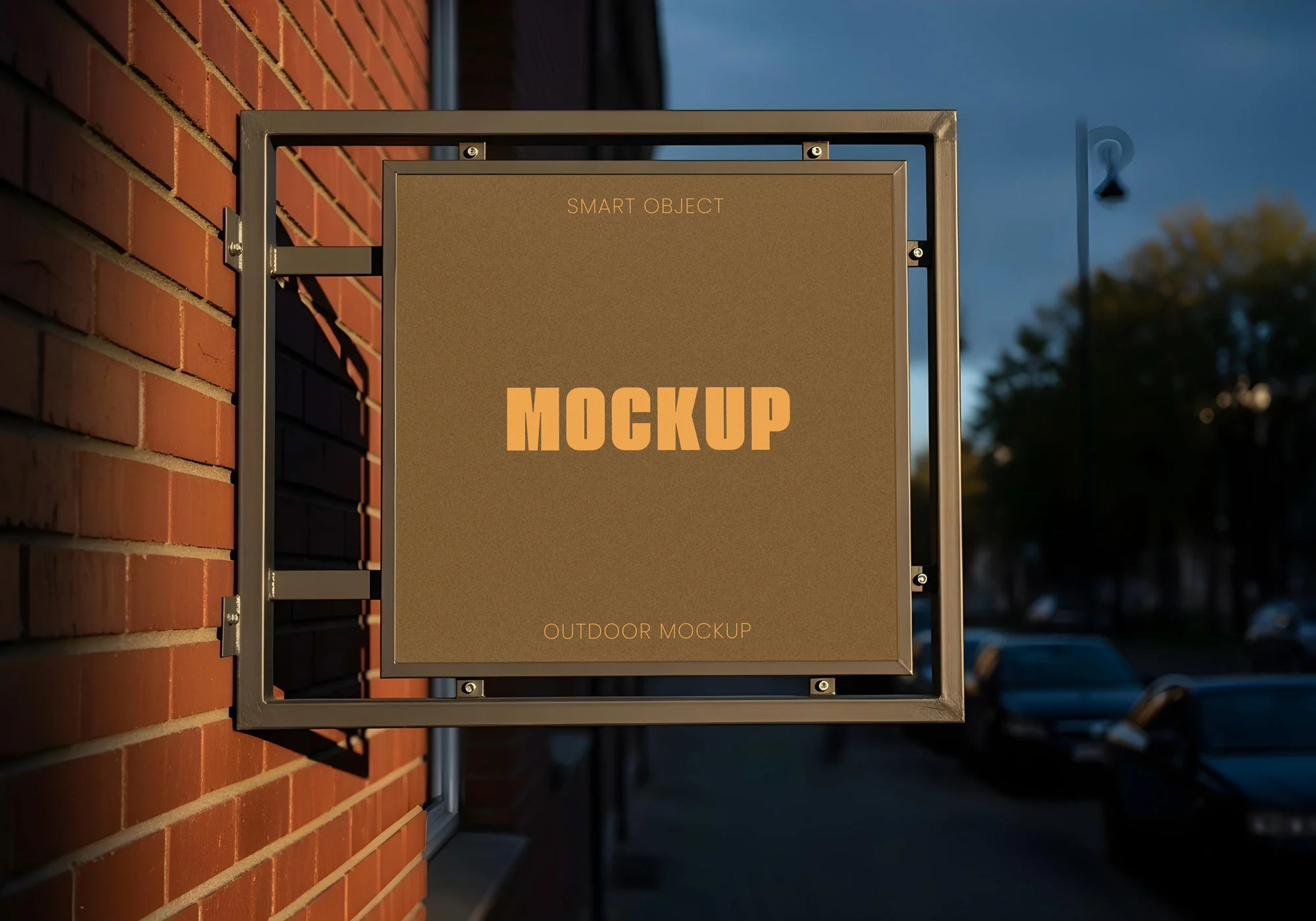 Wall-mounted signage mockup displaying branding on square outdoor sign