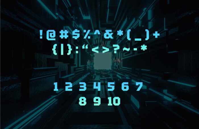 Tektur techno font displaying symbols, punctuation, and numbers