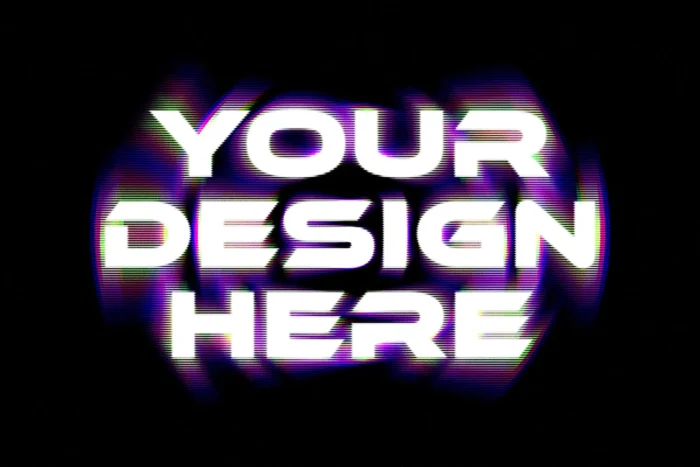 Radial glitch text effect with RGB misalignment and retro scanline style