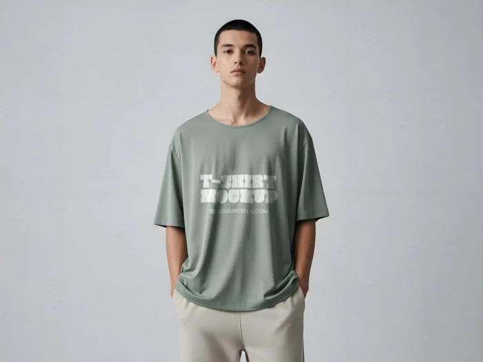 Free Aesthetic Model Wearing Oversized T-Shirt Mockup