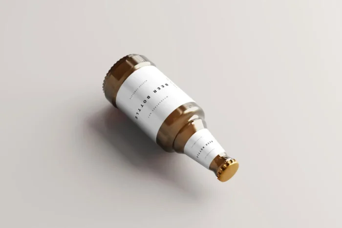 Free Amber Glass Stubby Beer Bottle Mockup