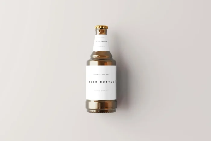 Free Amber Glass Stubby Beer Bottle Mockup PSD