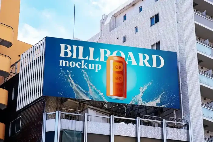 Free Billboard Between Buildings Mockup