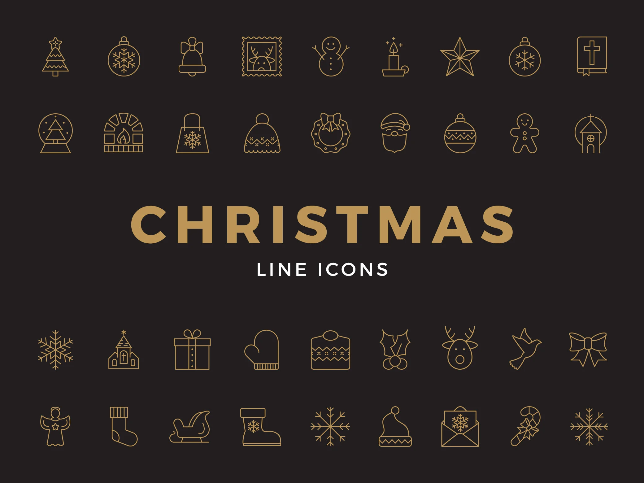 Free Christmas Line Icons Set