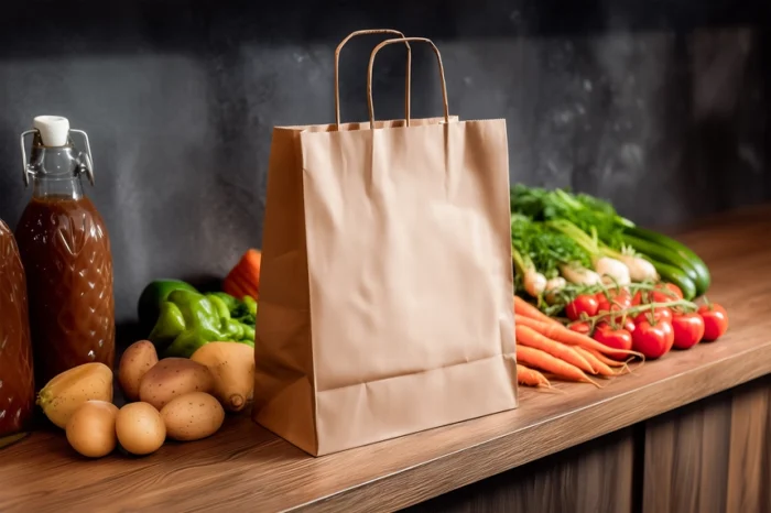 Free Kraft Paper Bag Mockup on Kitchen Table PSD