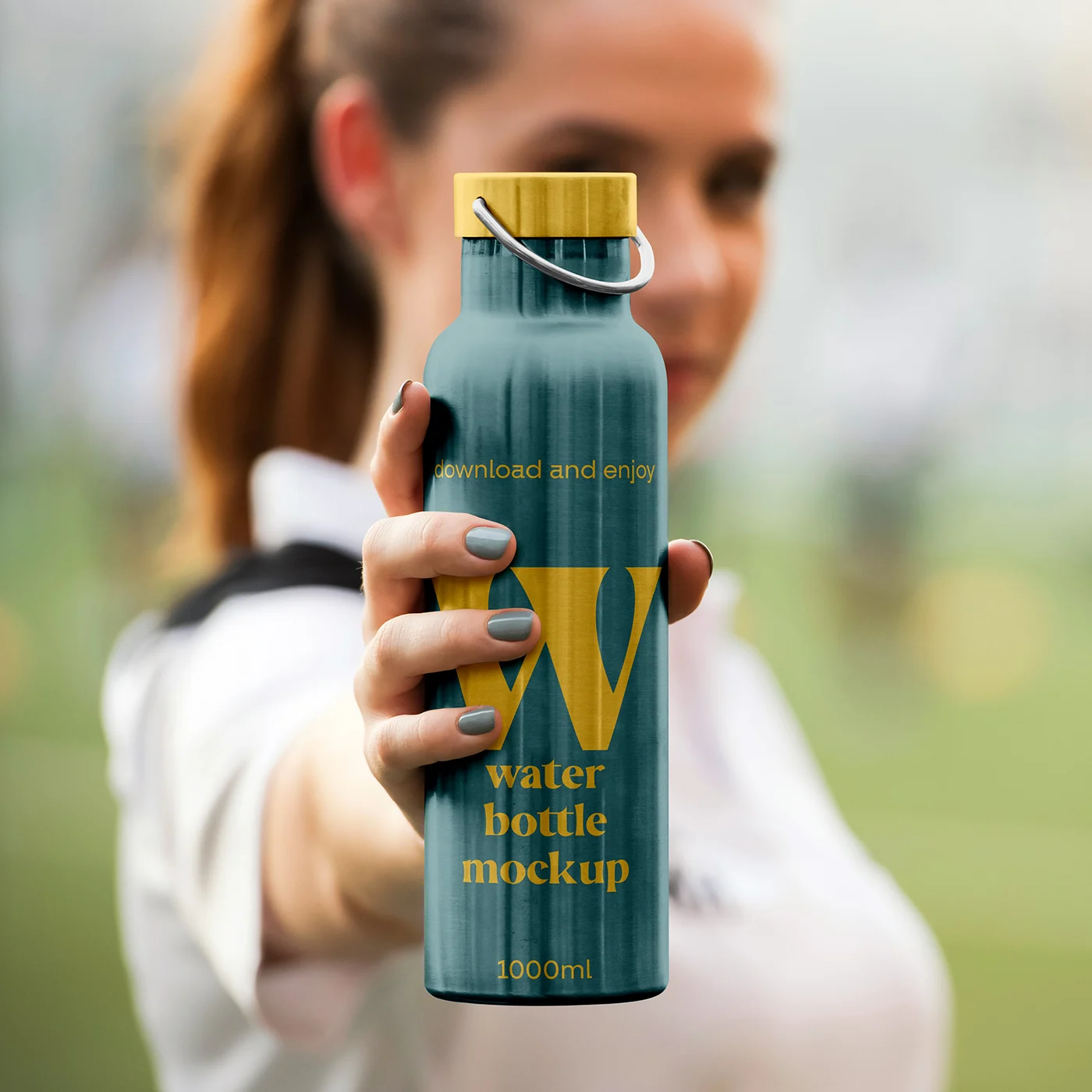 Free Metal Water Bottle in Hand Mockup1