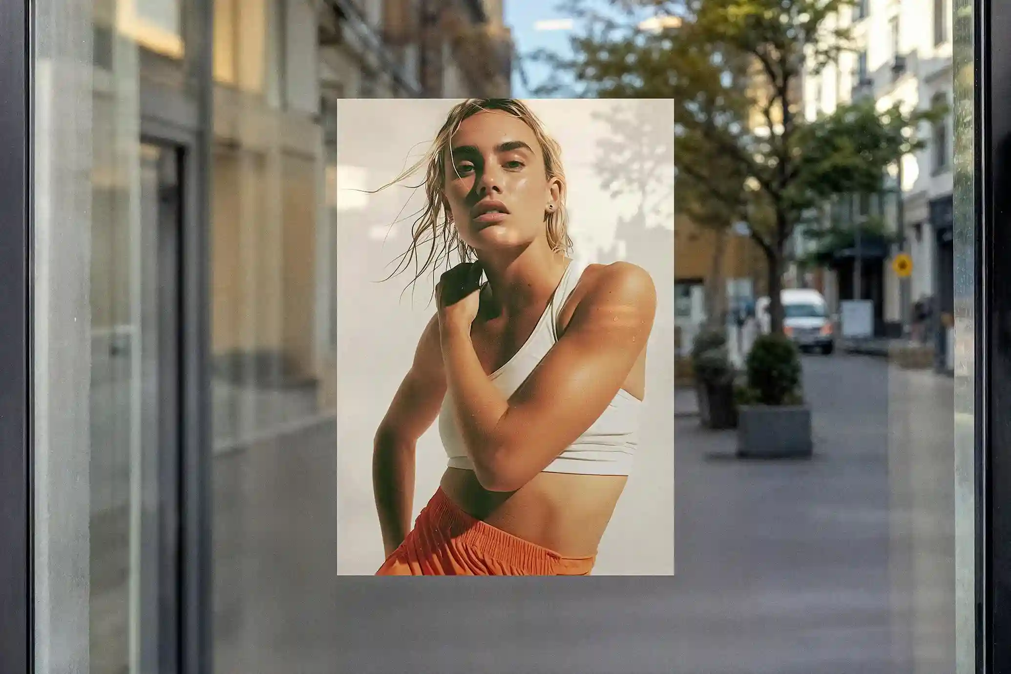 Free Realistic Shop Window Poster Mockup PSDT