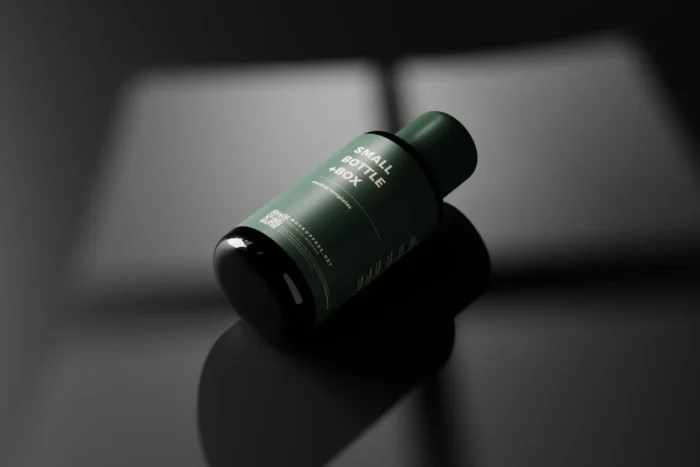 Free Small Liquid Cosmetic Bottle and Box Mockups B