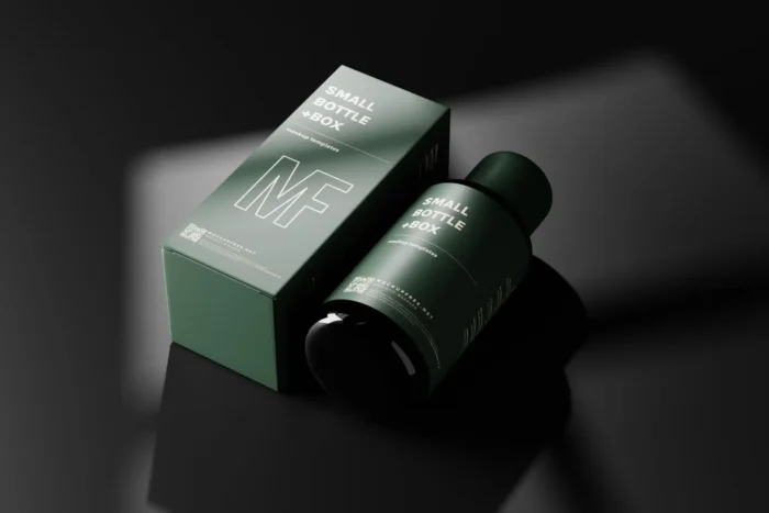 Free Small Liquid Cosmetic Bottle and Box Mockups PSDT