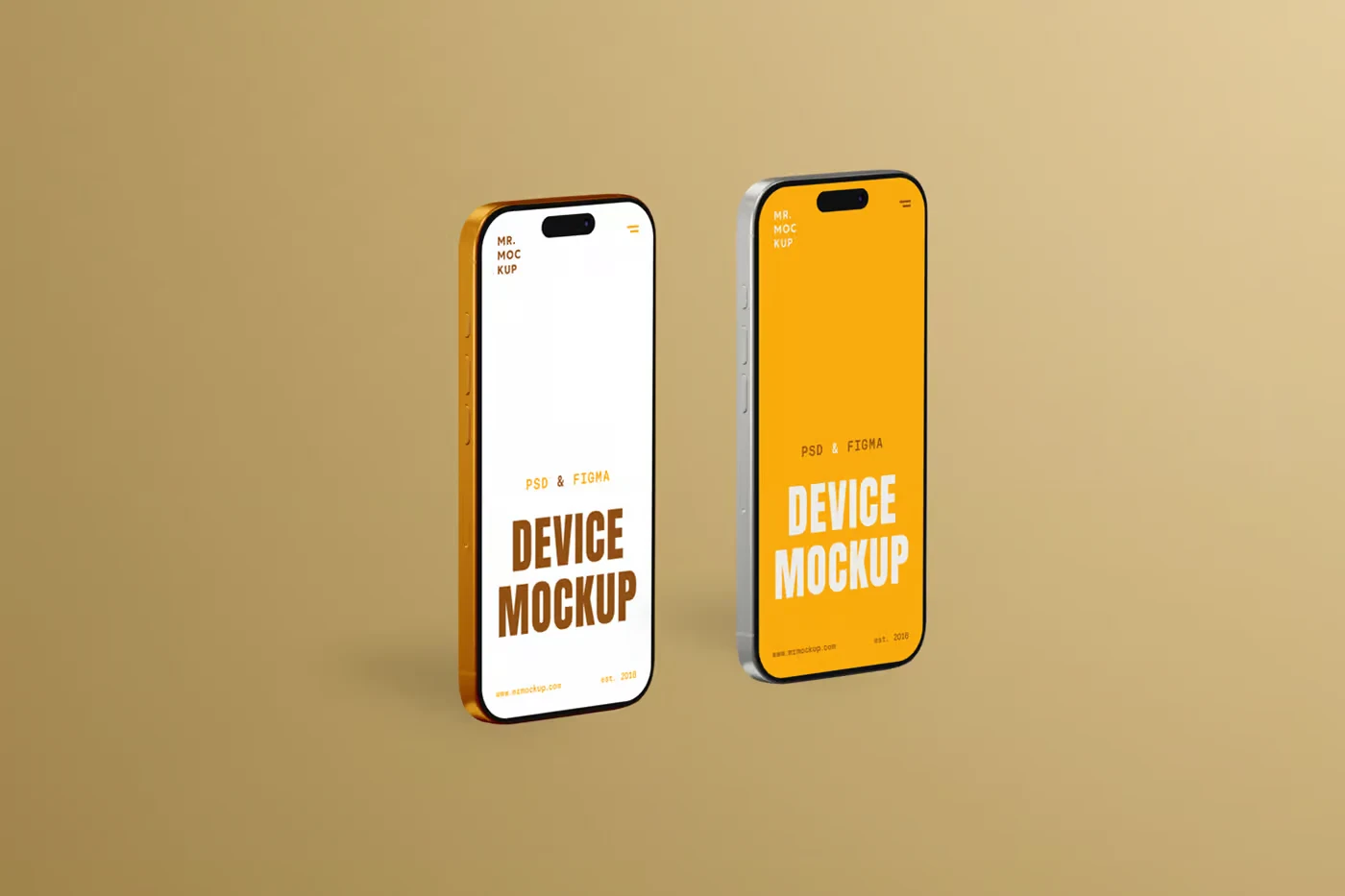 Free Two iPhones Standing Mockup PSD