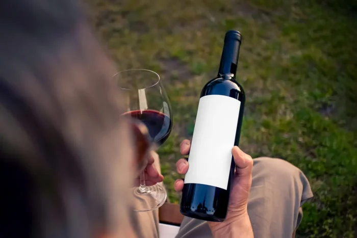 Free Wine Bottle in Hand Mockup PSD