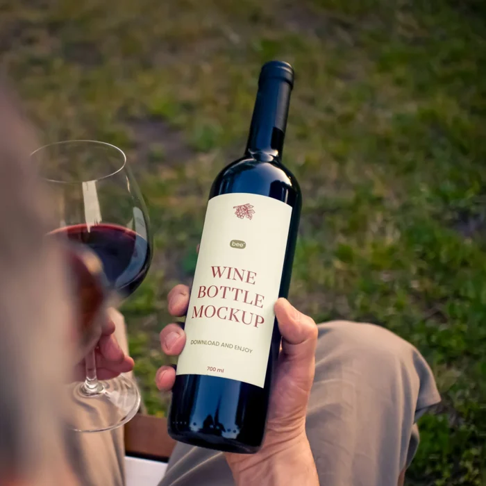 Free Wine Bottle in Hand Mockup PSDT