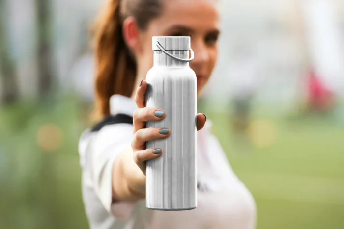 Metal Water Bottle in Hand Mockup