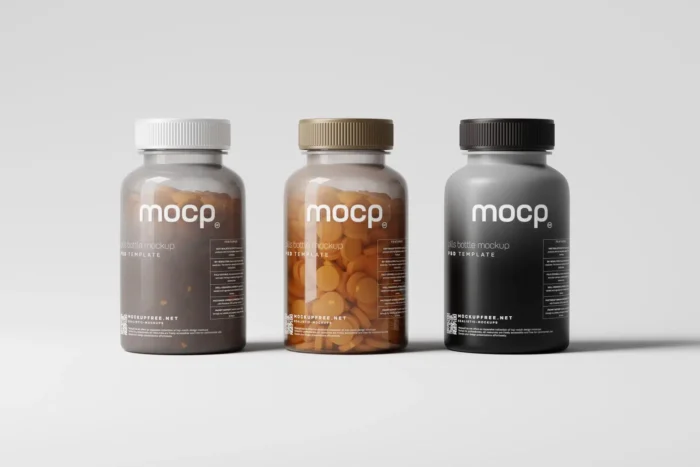 Set of 10 Semi Transparent Pills Bottle Mockups