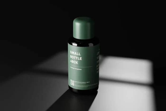 Small Liquid Cosmetic Bottle and Box Mockup