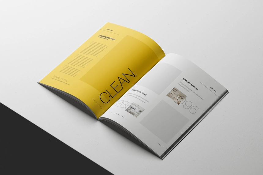 Free A4 Magazine Mockup Open on White Surface