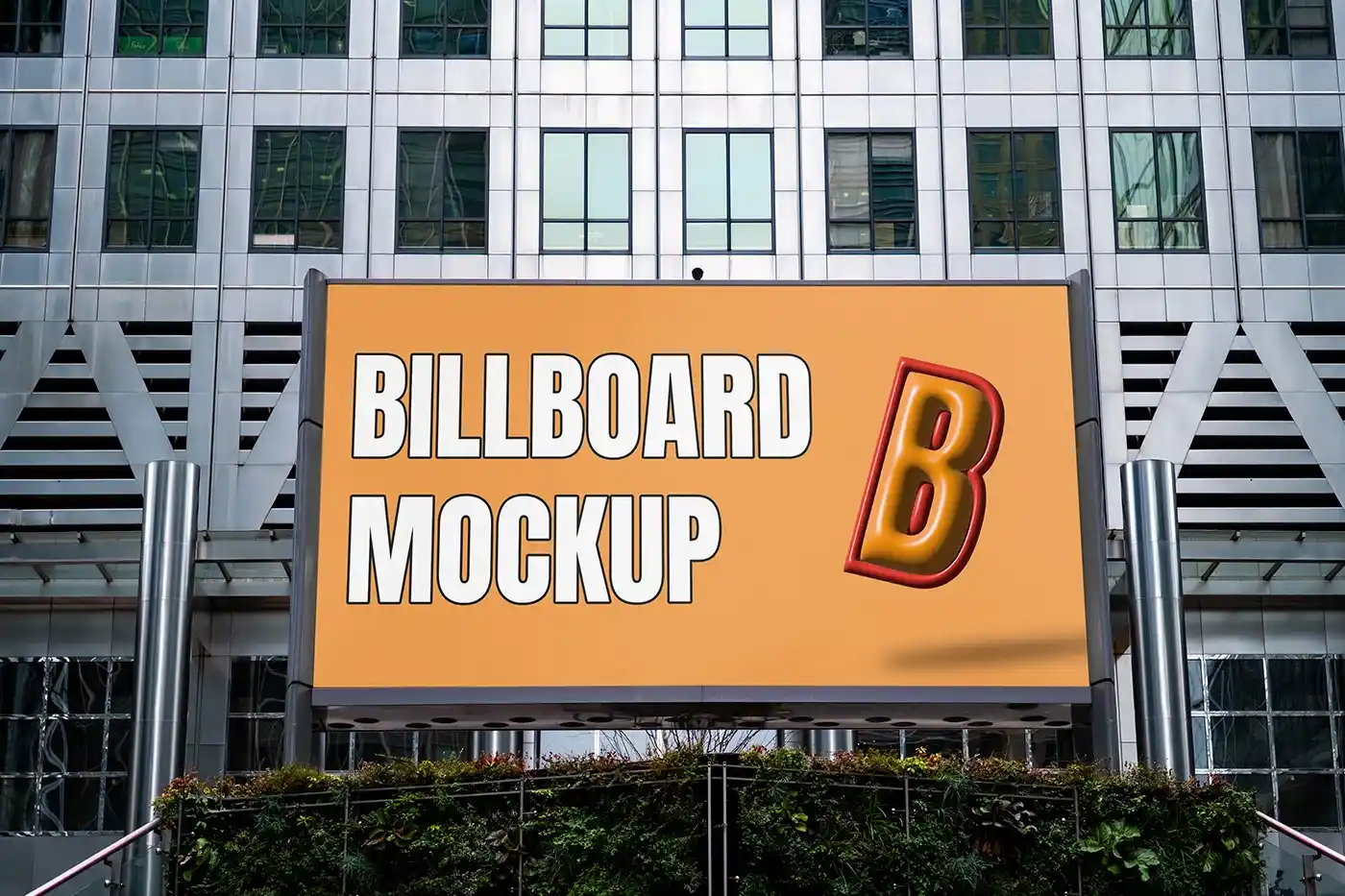 Free Billboard in Front of Building Mockup PSD