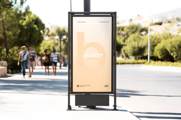 Free Citylight Board Mockup with Pedestrians