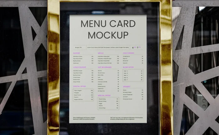 Free Menu Card Mockup on Metal Fence PSD