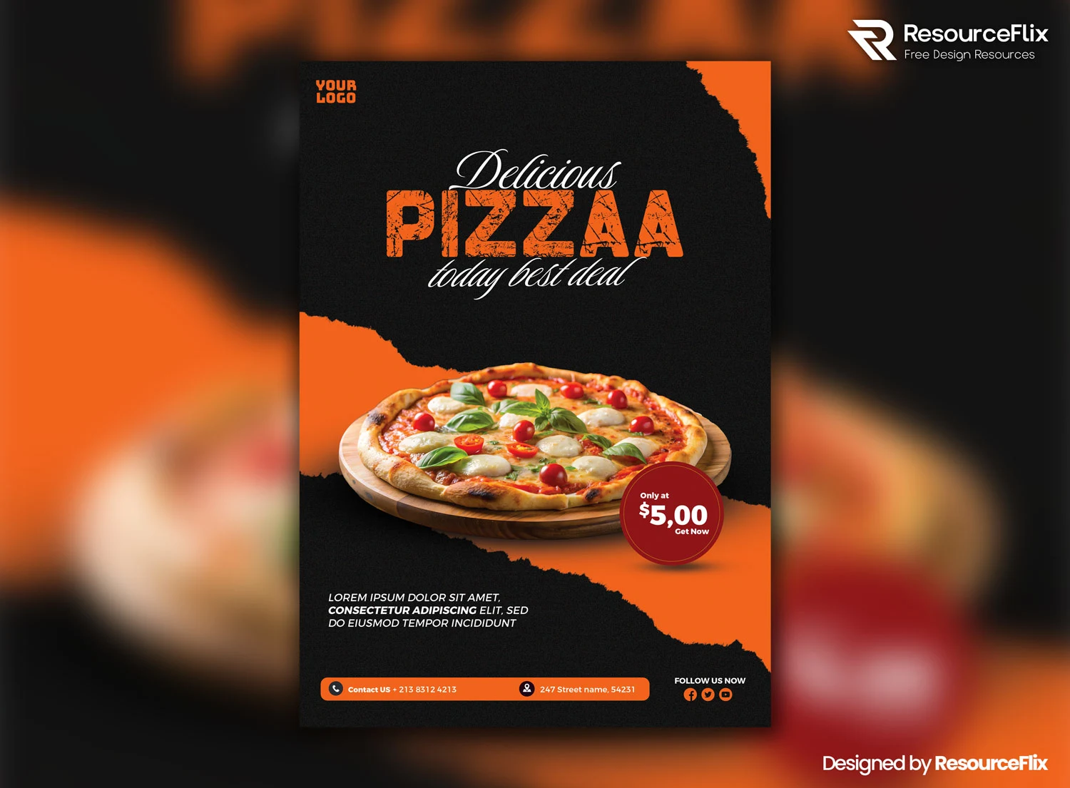 Free Modern Pizza Offer Poster Template PSD